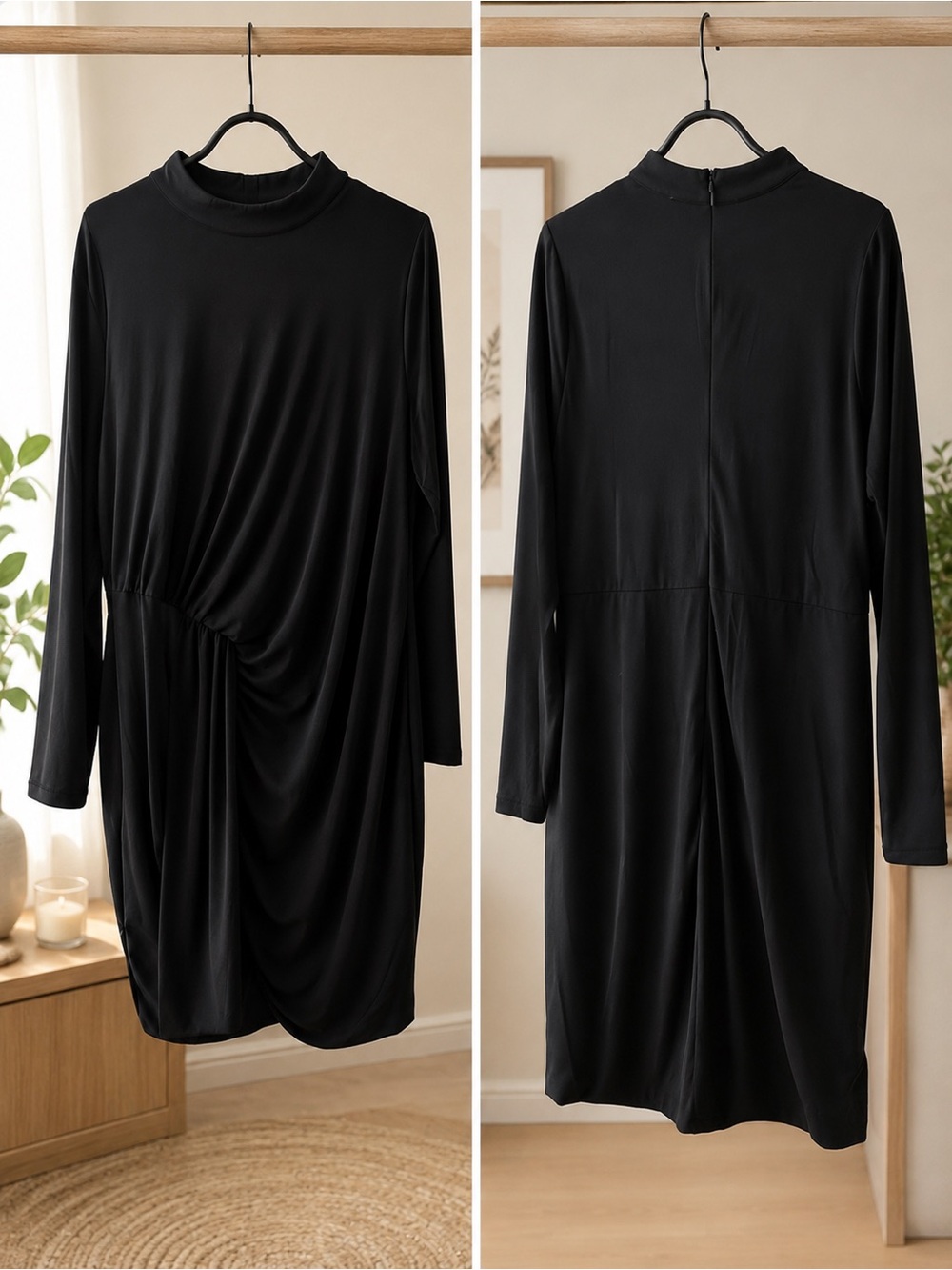 le chateau Black Draped Mock Neck Mini Dress